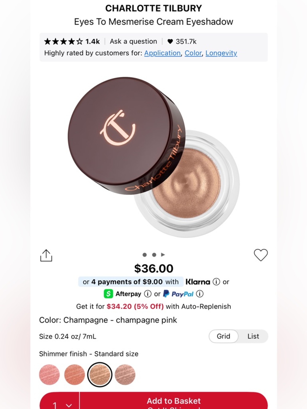 🌺Charlotte Tilbury Eyes To Mesmerise Cream Eyeshadow - Champagne Pink